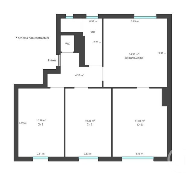 Appartement F4 à vendre - 4 pièces - 56.08 m2 - PARIS - 75013 - ILE-DE-FRANCE - Century 21 Lutèce Immobilier