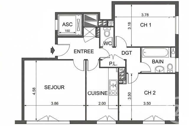 Appartement F3 à vendre - 3 pièces - 64.02 m2 - PARIS - 75013 - ILE-DE-FRANCE - Century 21 Lutèce Immobilier
